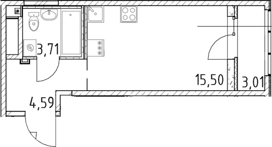 Квартира студия 23.8 м², 6/23 эт., ЖК «Город Первых»